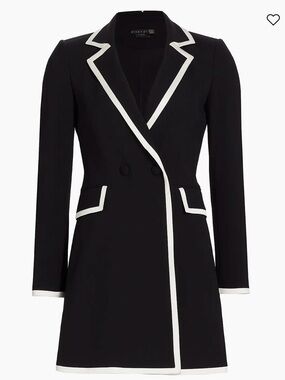 alice + olivia Black Contrast-Trim Long Blazer Dress 4